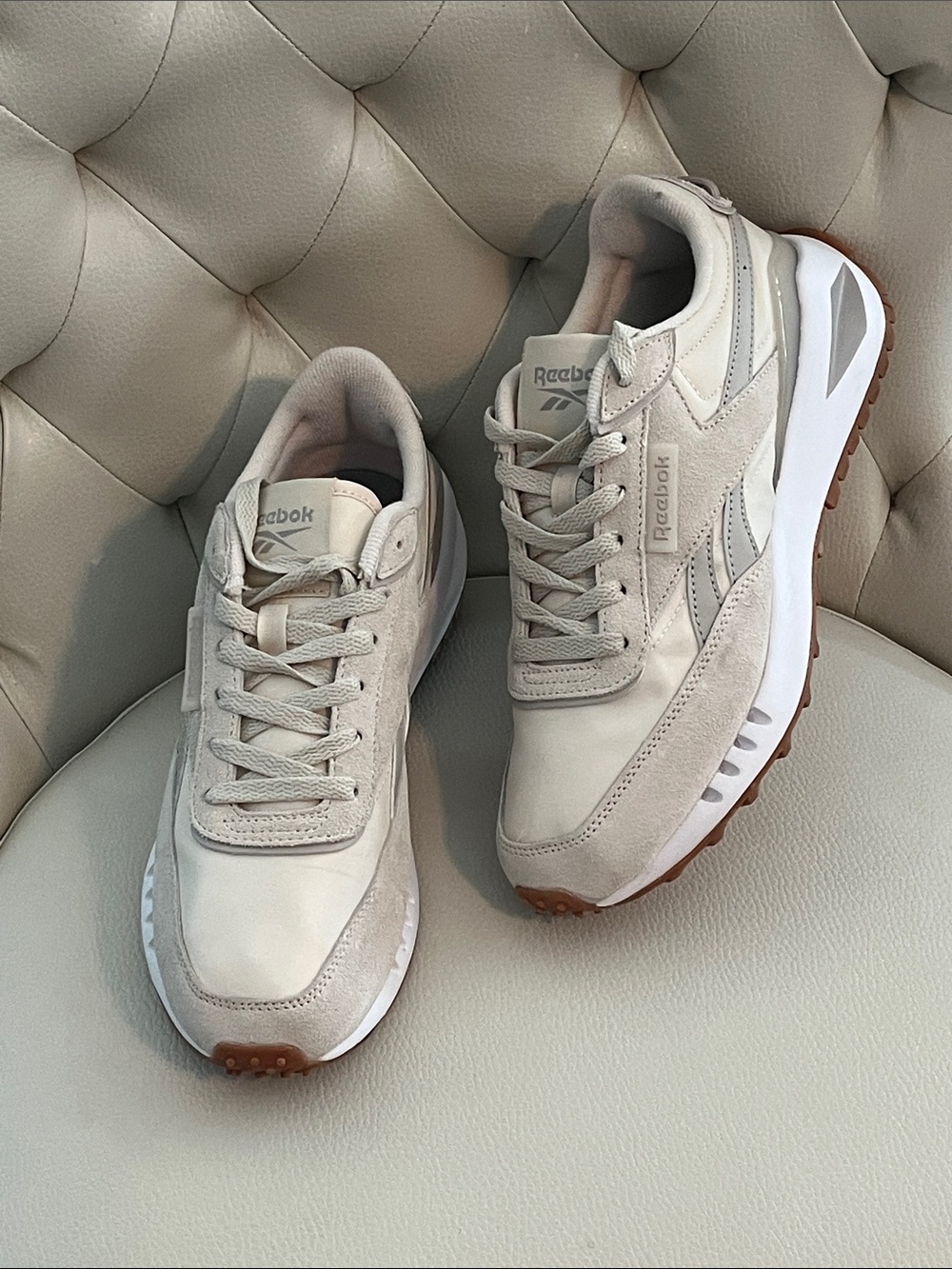Reebok Beige Suede and Leather Retro Runner Sneakers
